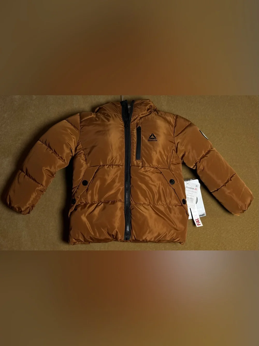 Kids Reebok Brown and Black Puffer Jacket NWT